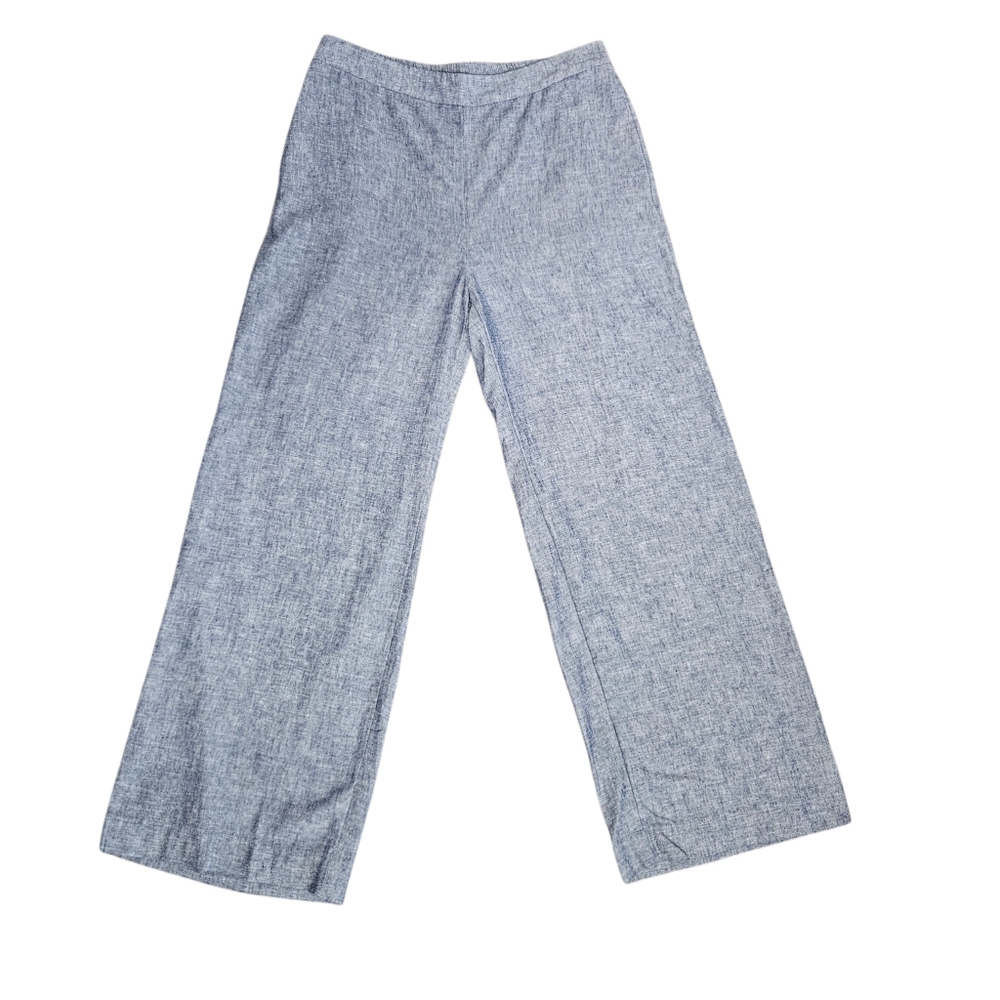 Chicos Womens Indigo Blue Linen Blend Pull‎ On Wide Leg Pants Sz 1 8-10  NWT